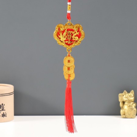 Plastic suspension, textile "Dragon and Phoenix" 8 coins 1.8x7x37 cm-1