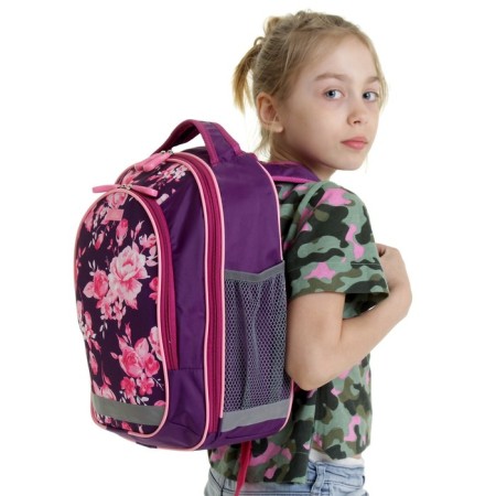 School backpack, 37 x 27 x 16 cm, ergonomic back, calligrata b "Flowers", lilac-11