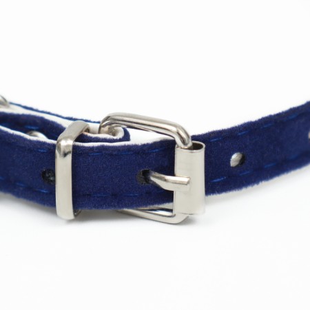 Velvety collar with hearts, 32 x 1 cm, Osh 23-29, textiles and leatherette, blue-2