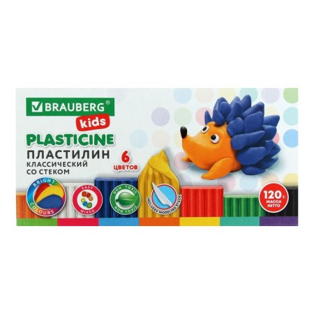 Plasticine 6 -ZV 120g Brauberg "Kids", with a stack, higher quality 106435