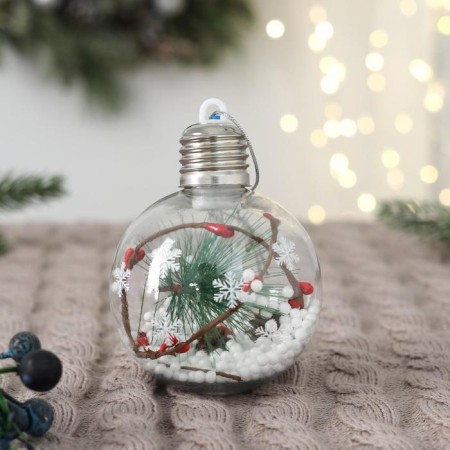 Ball plastic light D-8 cm "time of miracles" Christmas tree and berries, transparent