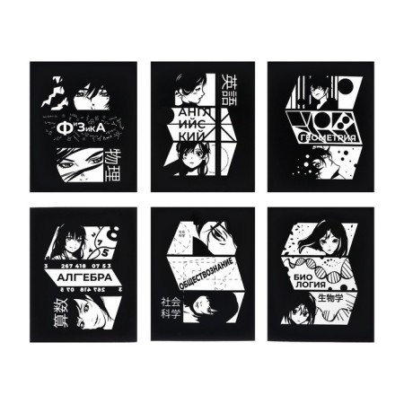 A set of subject notebooks of 48 sheets, an anime comic book, 12 items, with reference material, covered cardboard, Uf-lak (full), OFSET block-8