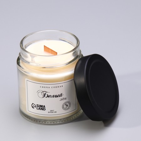 Aromatic candle made of soy wax in a bank, 150 g, white linen-1