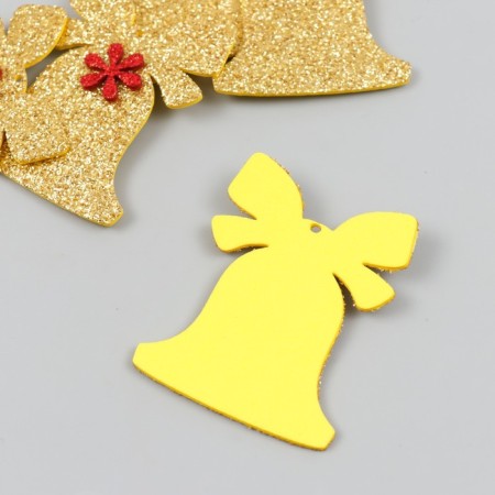 Decor "Bell with flower" 5x6 cm gold set 6 pcs foam glitter-1