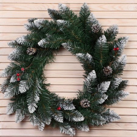 New Year's Wreath "Interior Snow White" (cones silver+berries) 45cm-1