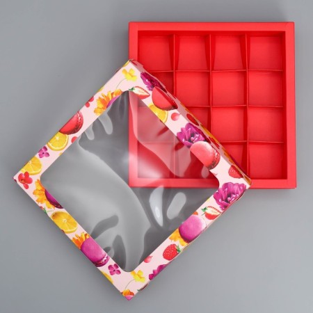 Box for sweets, confectionery packaging, 16 cells with love, 18.9 x 18.9 x 3.8 cm-2