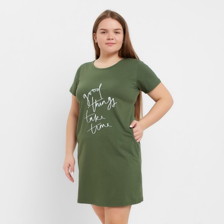Night shirt female, green color/print, size 50