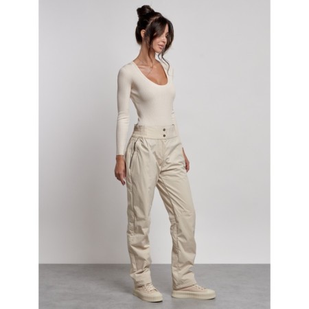 Warmed female trousers, size 48, beige color-10
