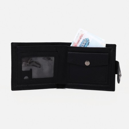 Male purse for magnet, department for bills, for maps, for coins, black color-3