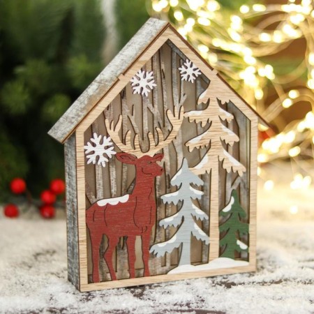 Figure New Year light "Deer in the snow forest" 17.5x20 cm