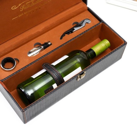 Casket wood, leatherette to the bottle "premium" 3 dark-brown items 35x11x17.5 cm-4
