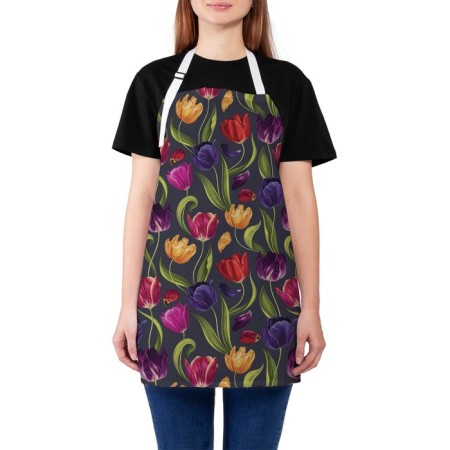 Apron kitchen with a photo print "Multi -colored tulips", adjustable, size OS