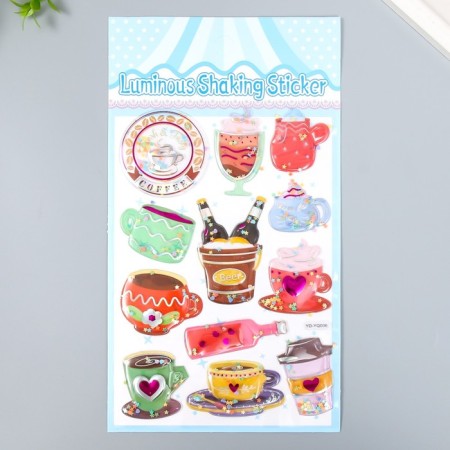 The plastic sticker is voluminous with glitter "drinks/desserts" gold/silver mix-1