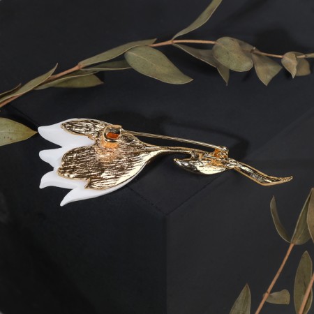 Brooch "Flower" lily, white color in gold-1