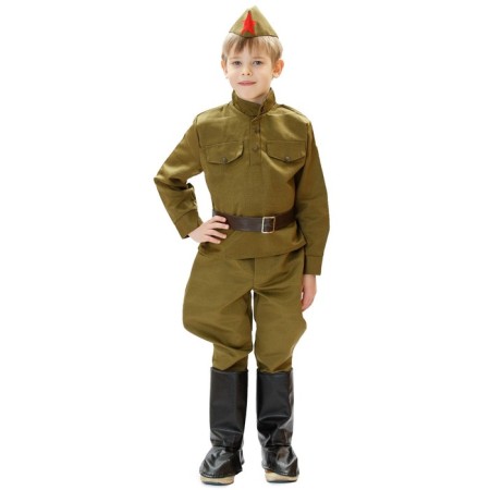 Military costume, gymnast, belt, cap, gallif, boots, 3-5 years old, height 104-116 cm