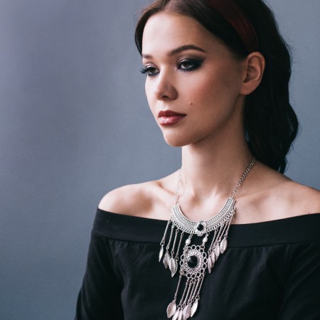 Necklace "openwork feathers" circle, black color in black silver, 35 cm-1