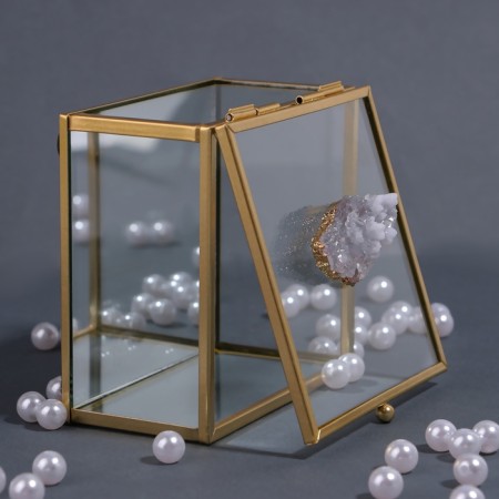 Organizer for storage "Mountains", with a lid, glass, with a mirror -bottom, 1 section, 10 × 10 × 6 cm, the color is transparent/copper-6