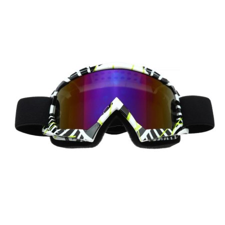 Mask glasses for motorcycle engineering, glass blue-violet chameleon, white-black, OM-19