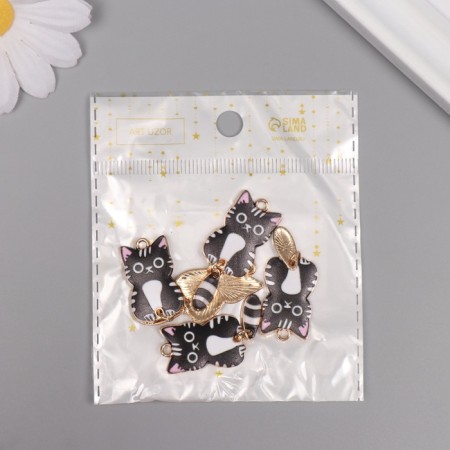 Decor for creativity metal, enamel "Black and white cat" 4x1.5 cm-3