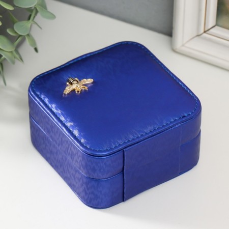 Casket Textiles for jewelry "Planting with decoration" Blue 10x10x6 cm-3