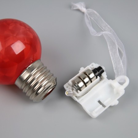 Christmas ball "Winter pattern Red" d = 5 cm, 1 LED, AG13X3 (in the set), glow warm white-2