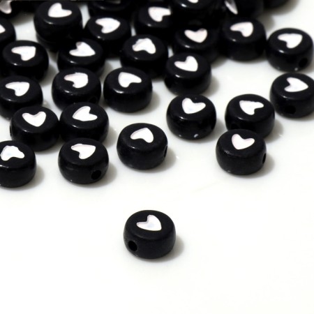 Acrylic bead "heart", 7 × 4mm, (set 10 g), black and white color-1