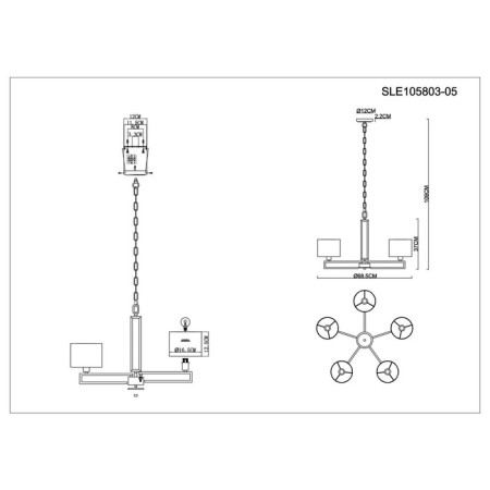 Suspended EVOLUCE lamp. Sle105803-05. Danae. 5x40 watts, E14, 68.5x68.5x37 cm, matte gold color-12