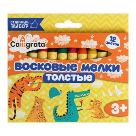 Voskovoy pencils, 12 colors, thick, 93 x 11 mm, in a cardboard box-1