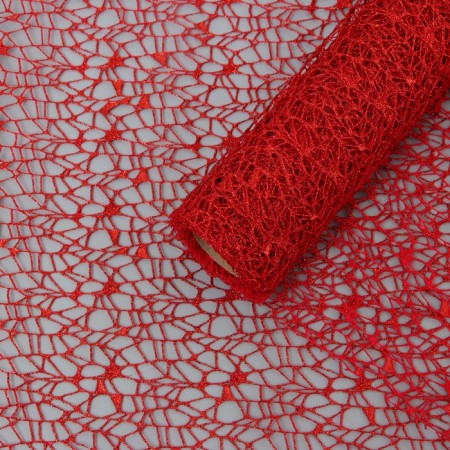 Flower packaging "Pautinka with glitter" red, 48 cm x 4.5 m