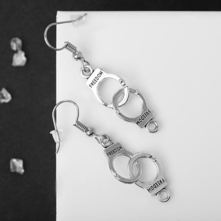 Earrings Metal "handcuffs", color black silver-1