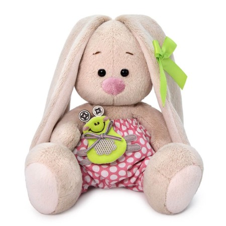Soft toy "Bunny Mi", with a frog, 15 cm