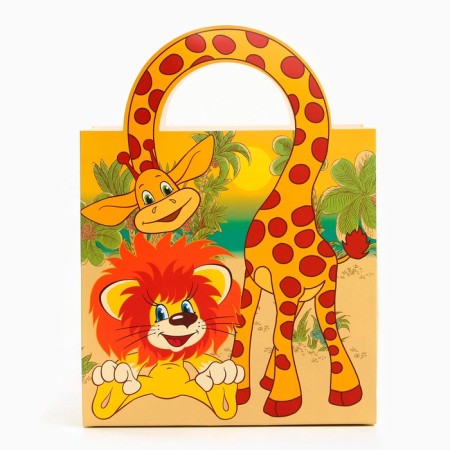 Gift package with packaging paper with silence, 22x22x12 cm, lion and turtle-4