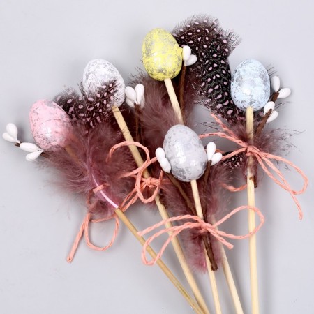 Decor on the stick "feather and egg" set of 2 pcs., Mix
