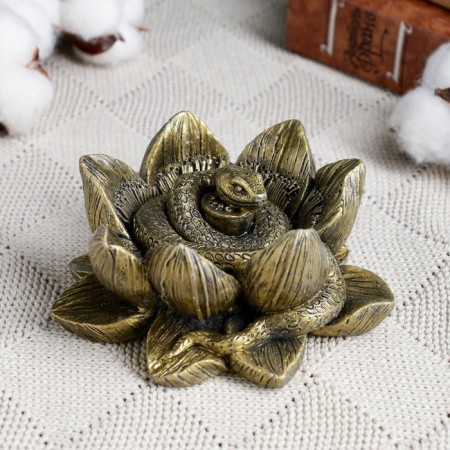 Figure "Snake in the lotus" aged gold, 12x12x4cm-1