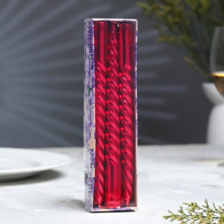 Set of candles of twisted, 1.9x 20 cm, 6 pieces, ruby ​​metallic-2