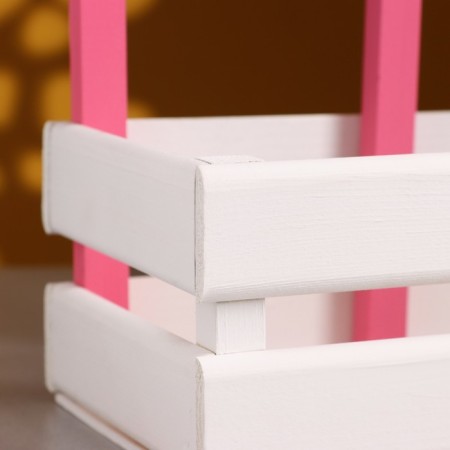 Wooden Kashpo 25 × 18 × 30 cm "Bouquet under the window", with a handle, white pink-4