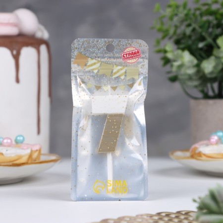 Candle in the Manhattan cake, number "7", white with gold, 5 cm-1