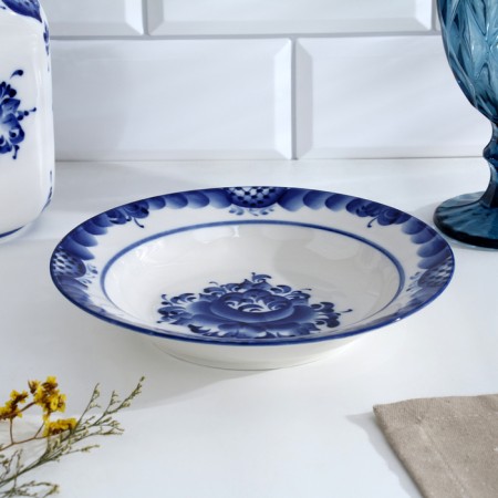 Plate "flowers", deep, d = 20 cm, h = 4 cm, gzhel-1