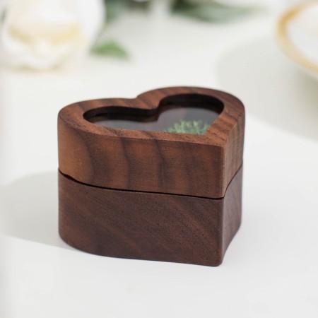 Casket for rings "heart", green pillow, dark tree-4