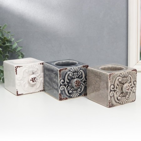 Ceramics candlestick for 1 candle "Plant pattern" MIX 7x9x7.5 cm-1