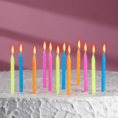 Candles for the cake "Neon", 12 pcs, multi -colored, tall, 10 cm-4