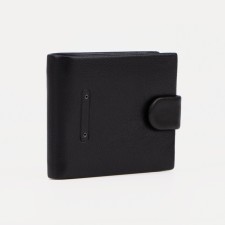 Male purse on a button, for bills, for cards, for coins, black color