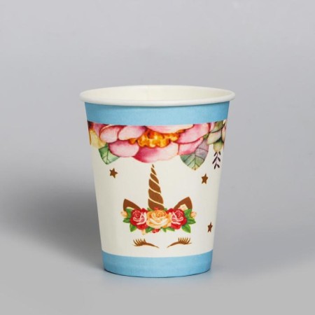 Paper glass "Unicorn and flowers", set of 6 pcs., 220 ml