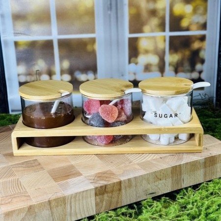 Lenardi spices set, with spoons, on a stand, 3 items