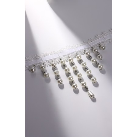 Choker "Alexandria" lace, beads, white color, l = 30 cm-1