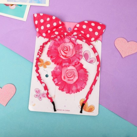 Hair Slobo Set (Rinch, 2 clamps) roses, pink-2