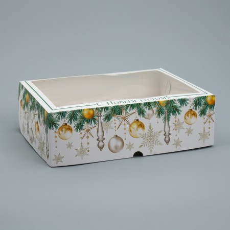 Folding box for 12 cupcakes with the window "Happy New Year!" 32.8 x 25.6 x 10 cm, New Year-1