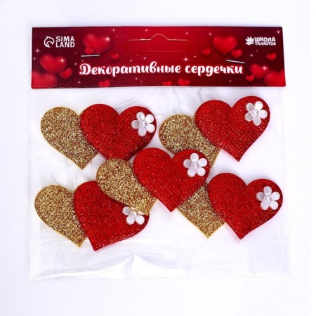 Decorative hearts, set 5 pcs., Size 1 pcs: 5 × 3.5 cm, color red-golden color-2