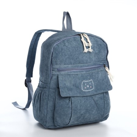 Young backpack from textiles on lightning, 4 pockets, blue color-2