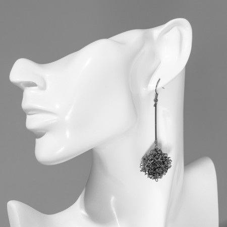 Earrings "Square" voluminous, gray color, 7.5 cm-3
